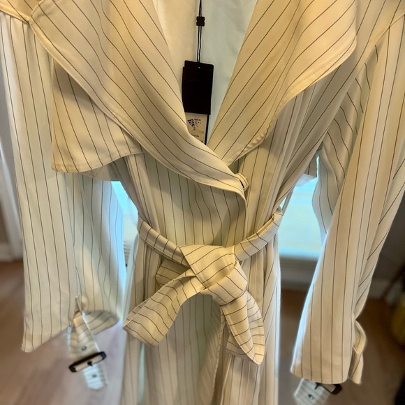 BCBG maxazria pinstripe white trench coat with belt black white aurora size M - Picture 6 of 12